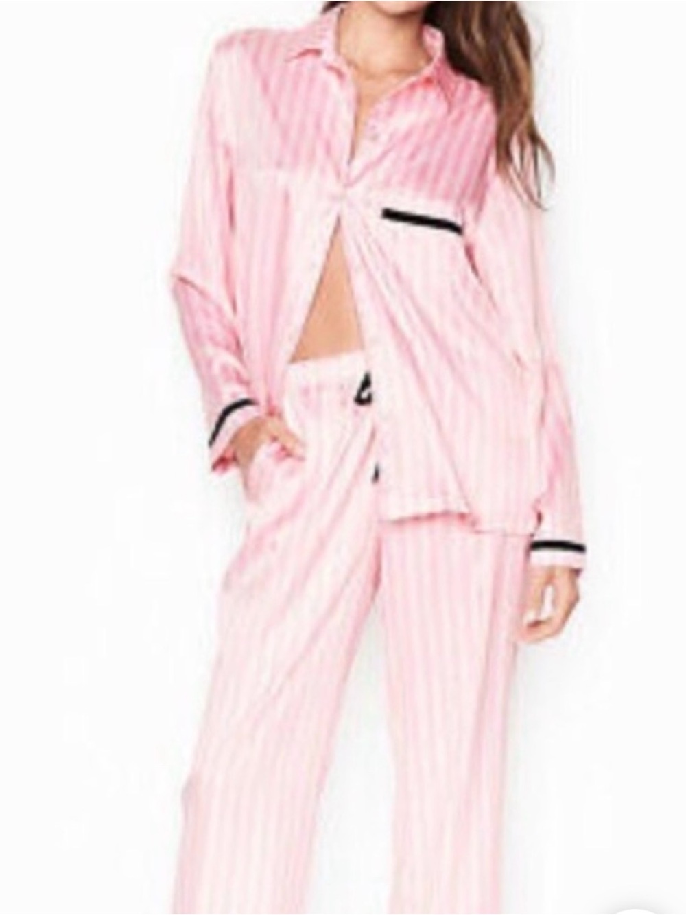 Victoria's Secret Pink Striped Pajama Set with Black Trim new with tags